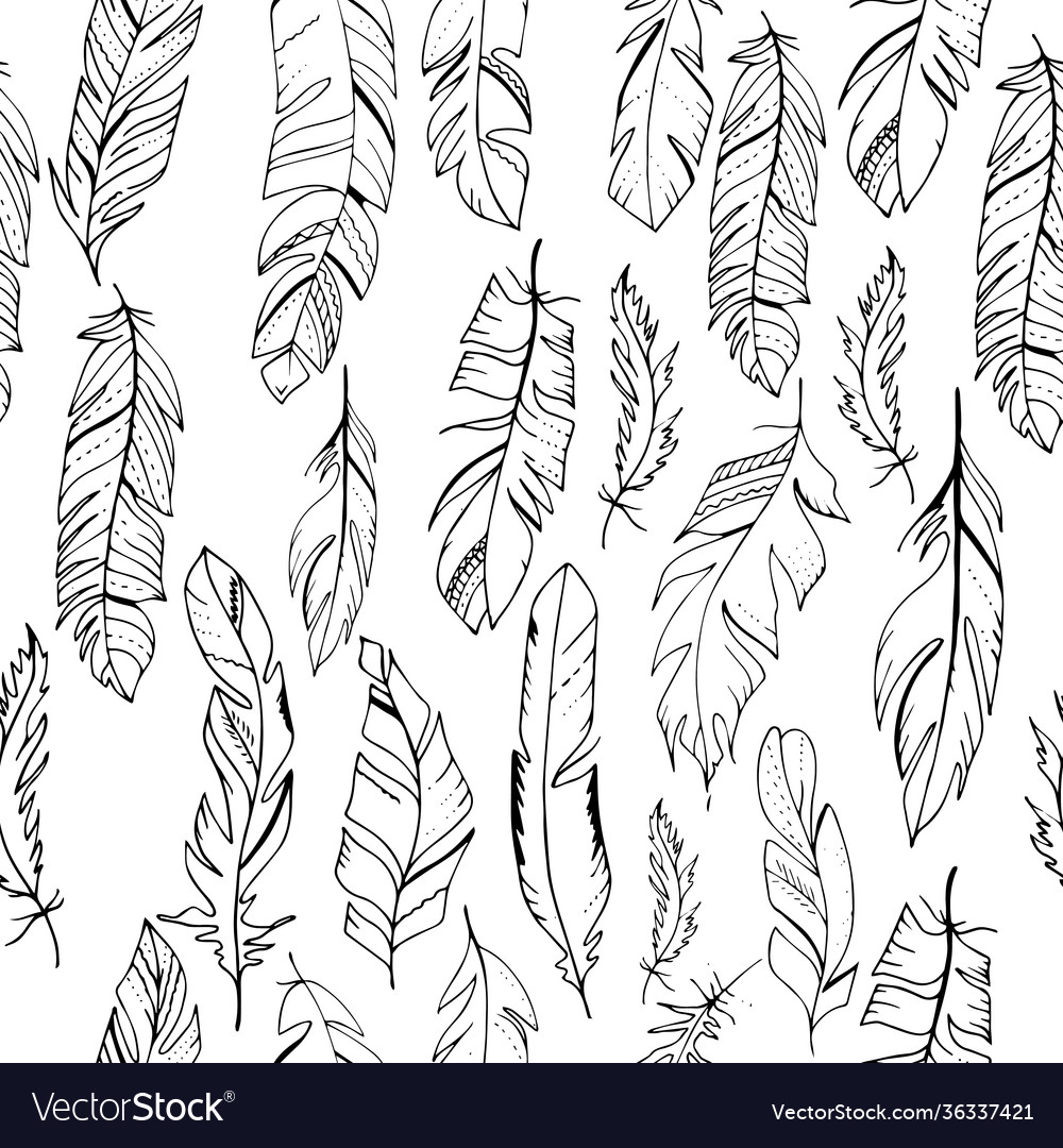 Seamless pattern with feathers endless texture