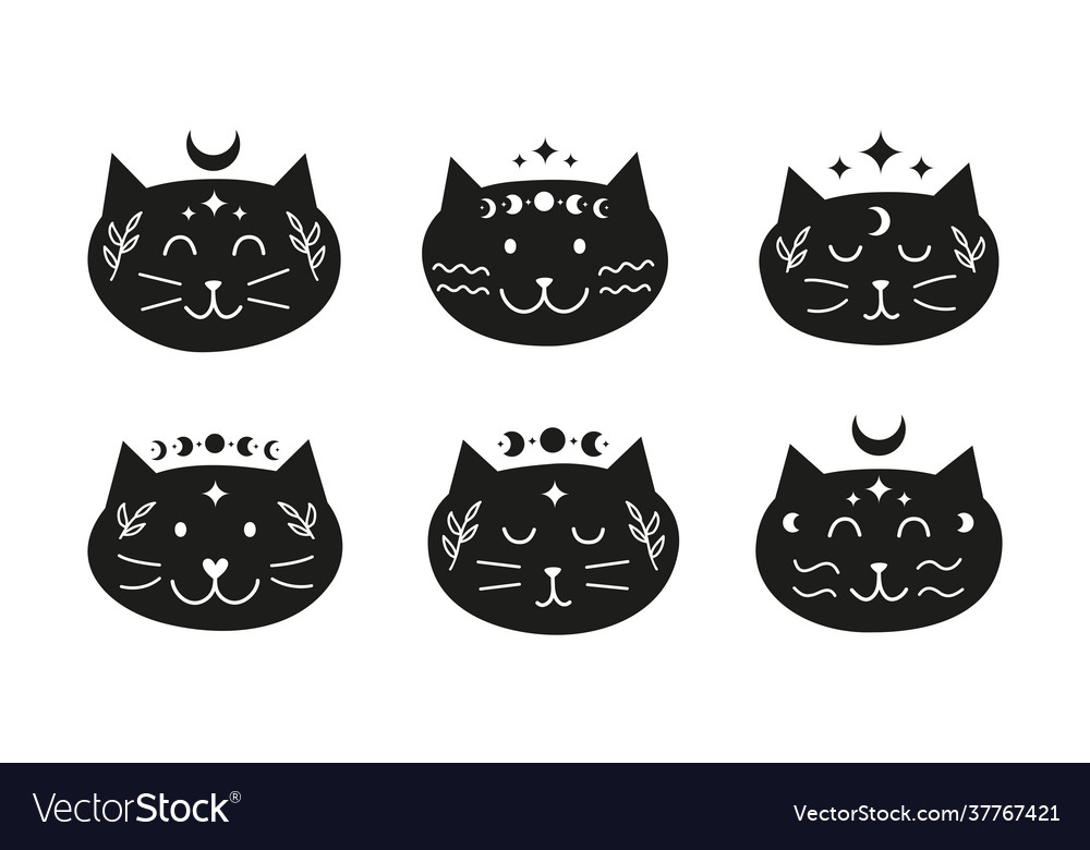 Set boho celestial moon cat characters