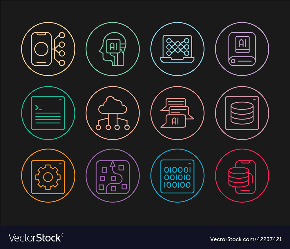 Set line cloud technology data transfer server vector image Set line cloud technology data transfer server