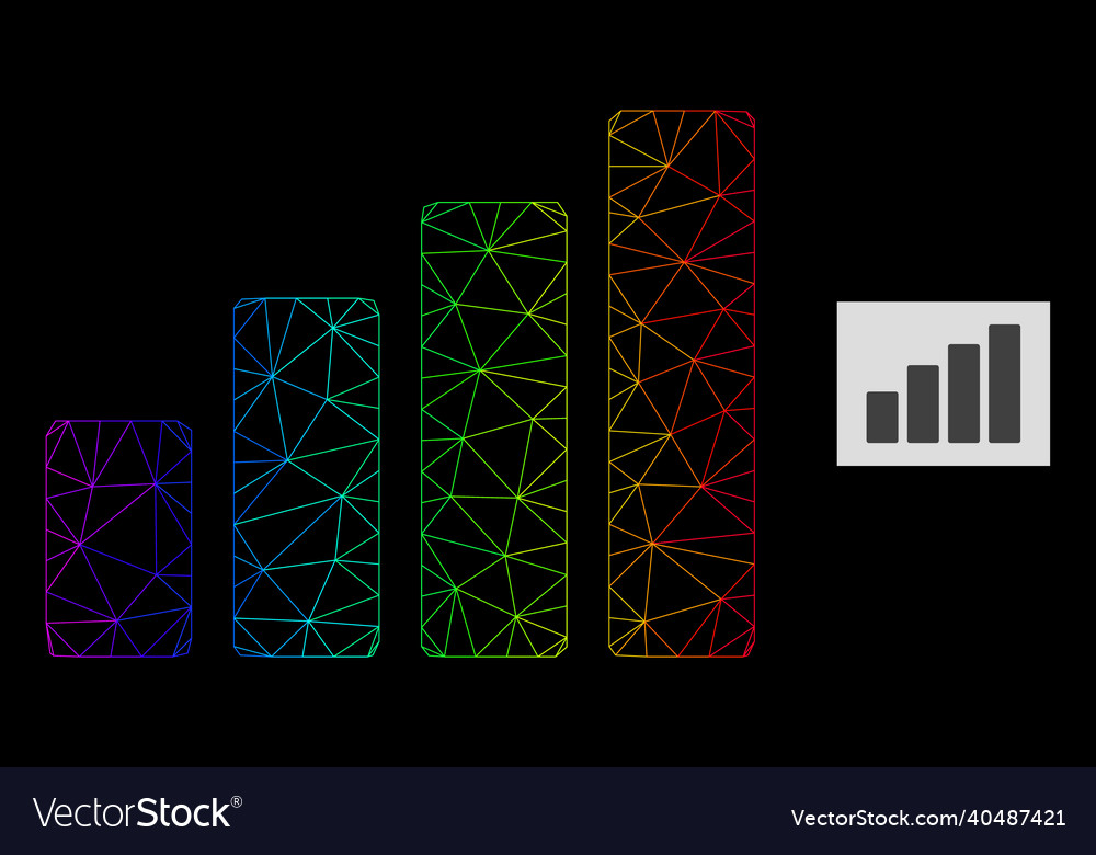 Spectrum gradient polygonal mesh bar chart icon vector image Spectrum gradient polygonal mesh bar chart icon