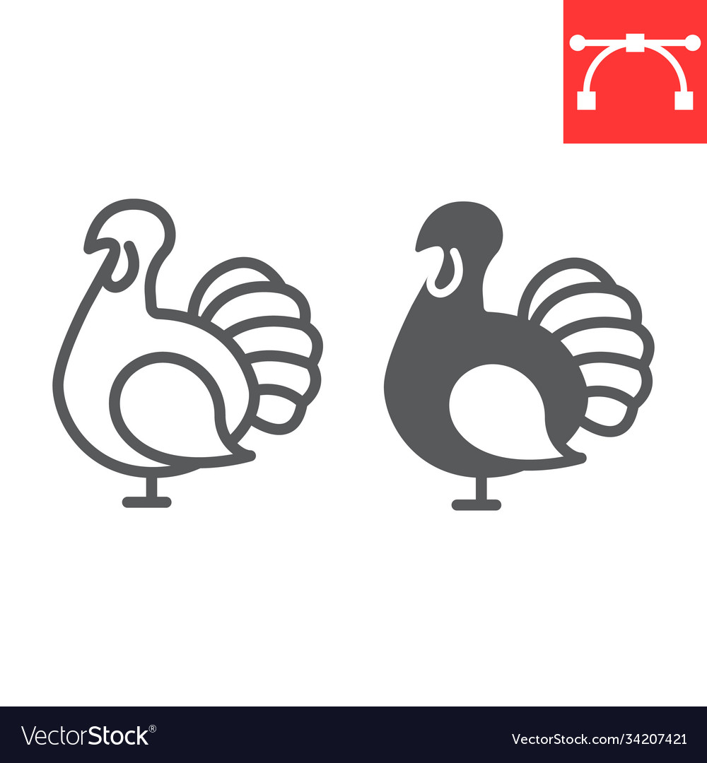 Turkey bird line and glyph icon thanksgiving