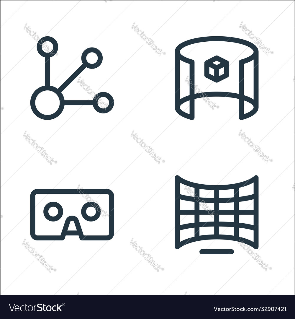 Virtual reality line icons linear set quality vector image Virtual reality line icons linear set quality