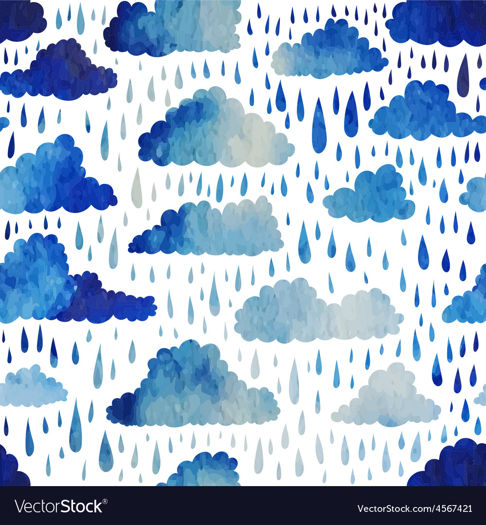 Watercolor Cloud Rain Pattern