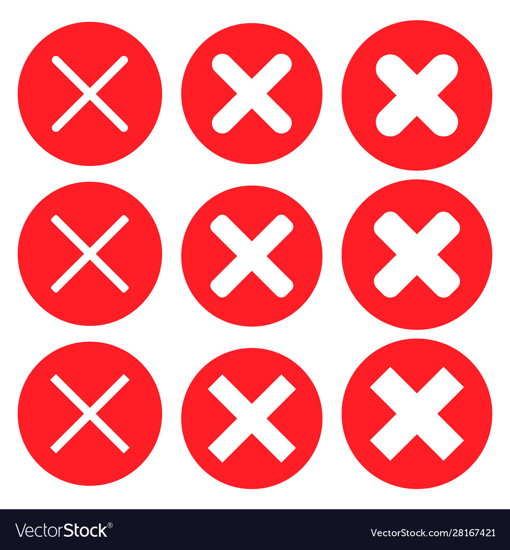 Round red X mark thin line icon, button, cross symbol on white