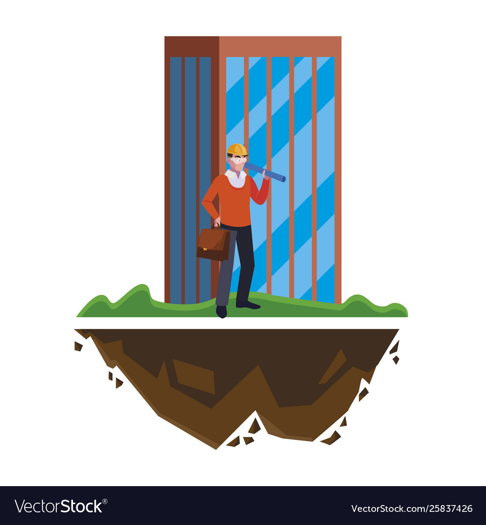 Architect builder worker with building Vector Image Architect builder worker with building