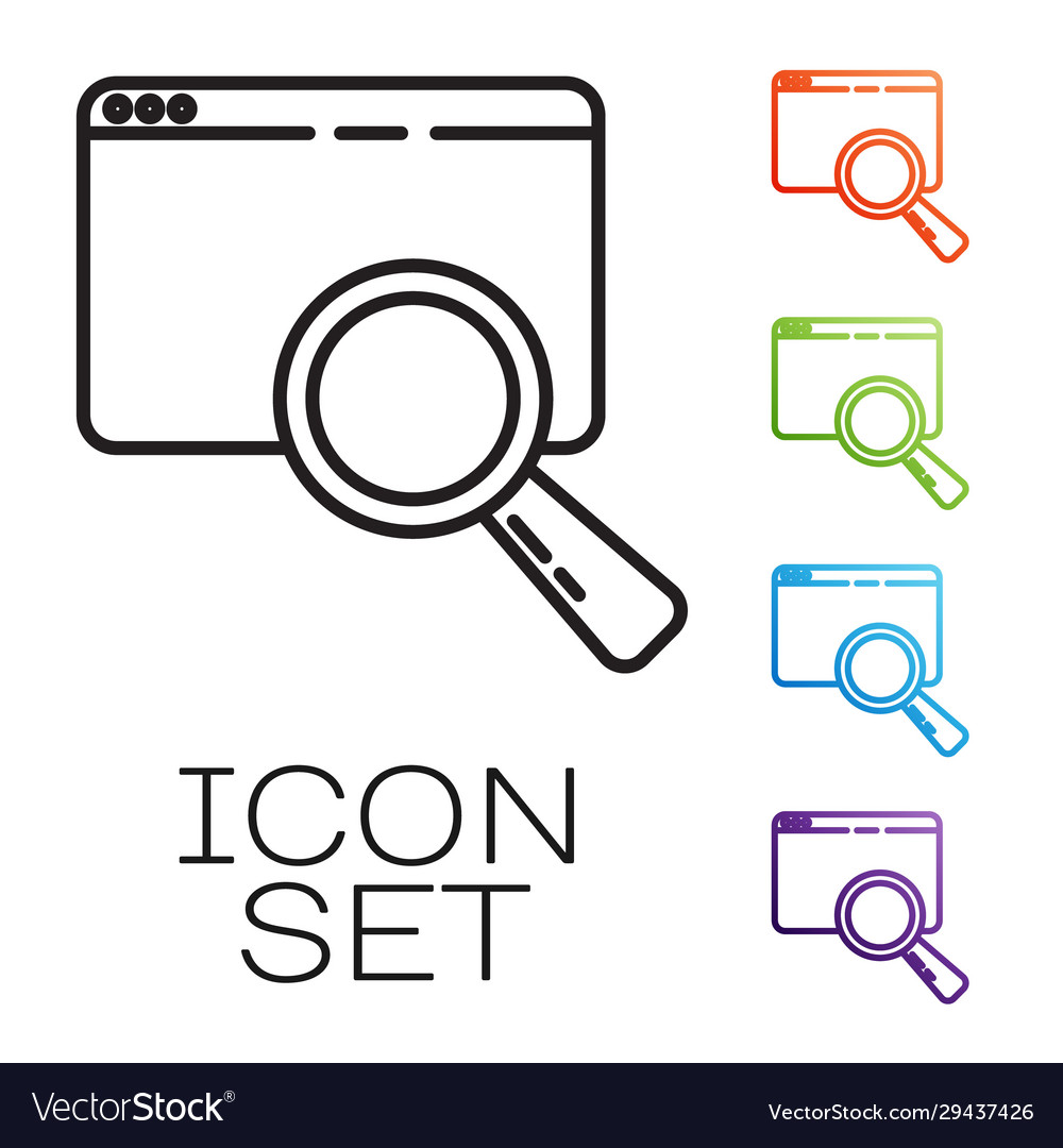 Black line search in a browser window icon vector image Black line search in a browser window icon