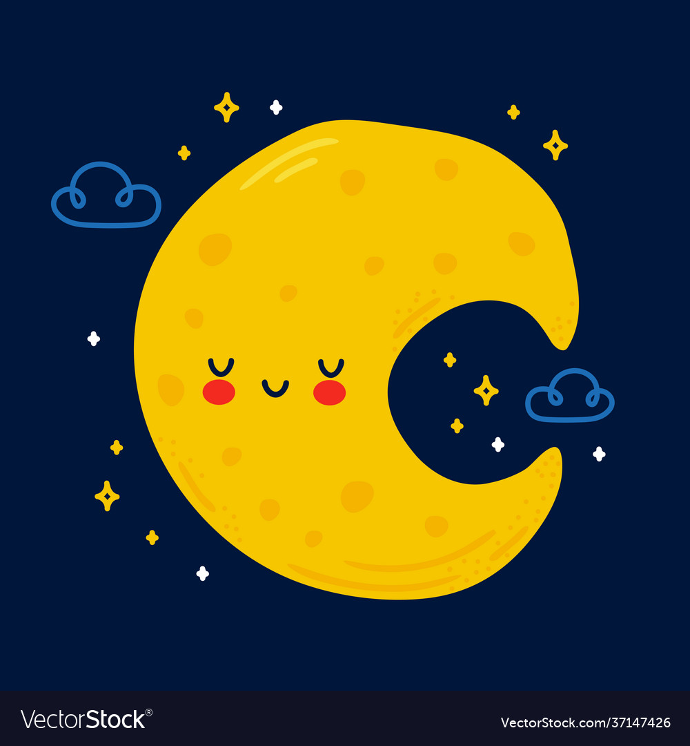 Cute funny moon in night sky character Royalty Free Vector