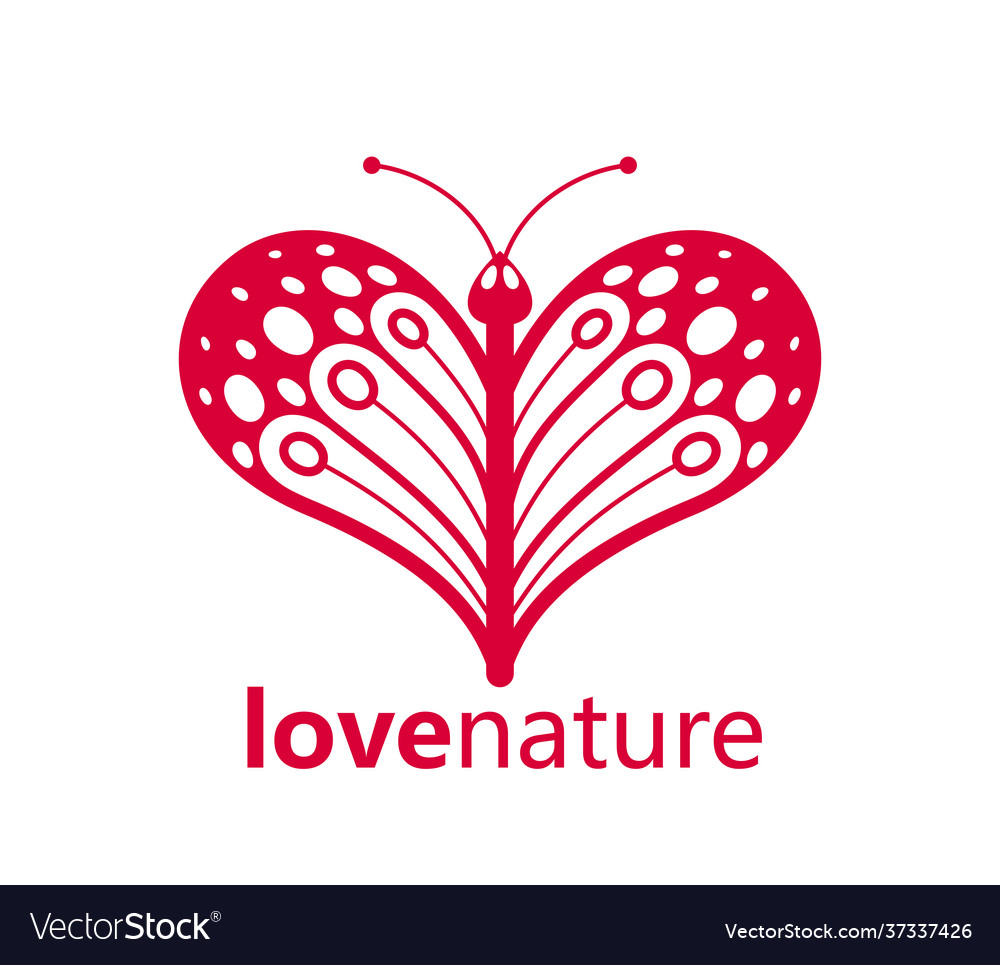Heart shaped butterfly nature logo ease vector image Heart shaped butterfly nature logo ease