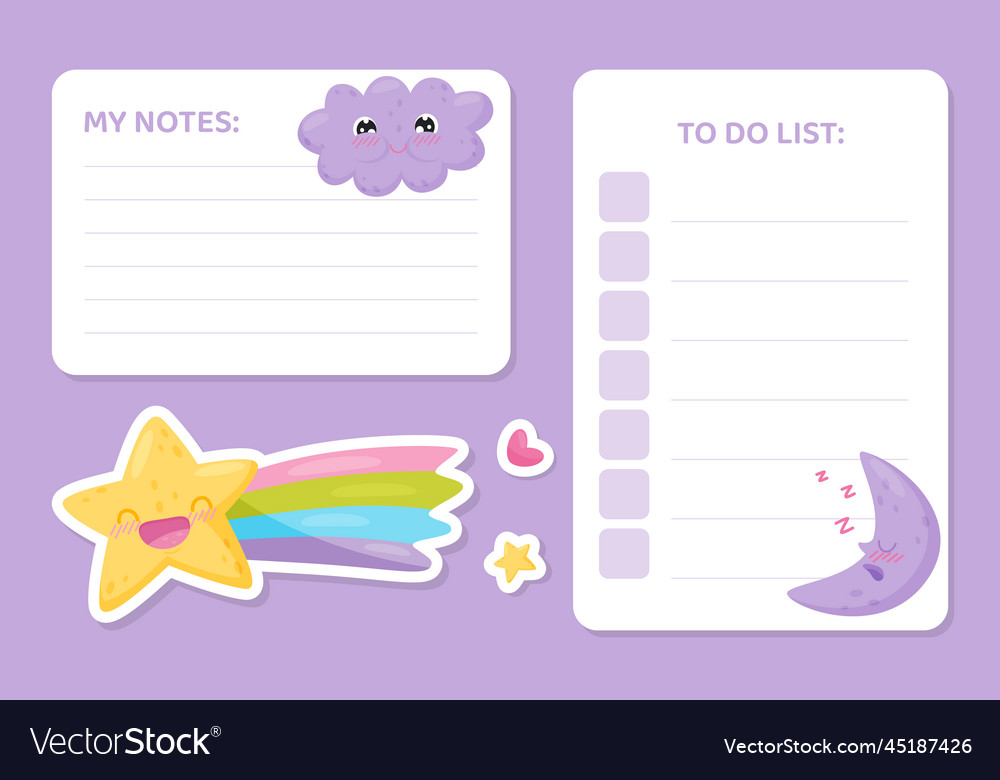 Notes and to do list page with cute cloud Vector Image Notes and to do list page with cute cloud