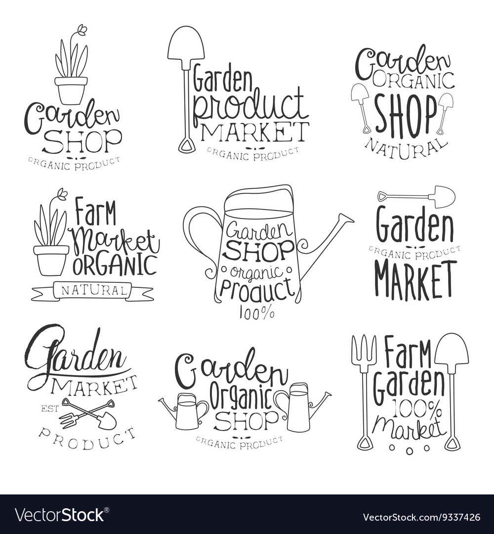 Bio Garten Hand gezeichnete Banner Set