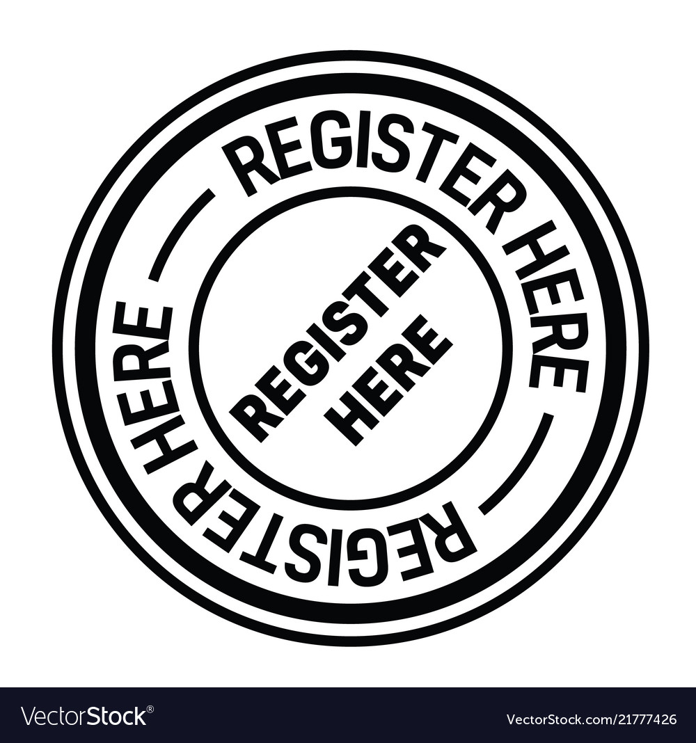 Register here stamp on white vector image Register here stamp on white