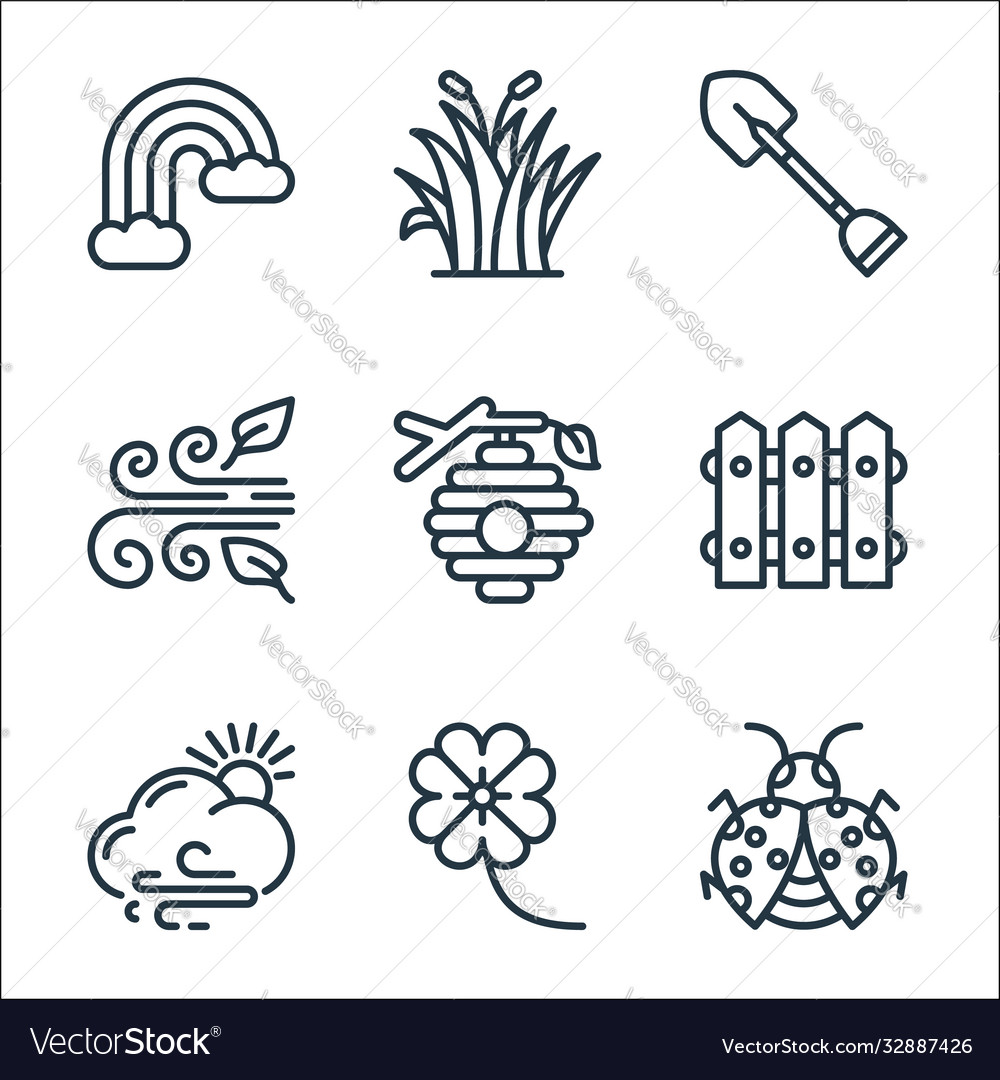 Spring line icons linear set quality vector image Spring line icons linear set quality