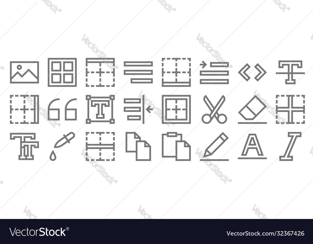 Text editor line icons linear set quality