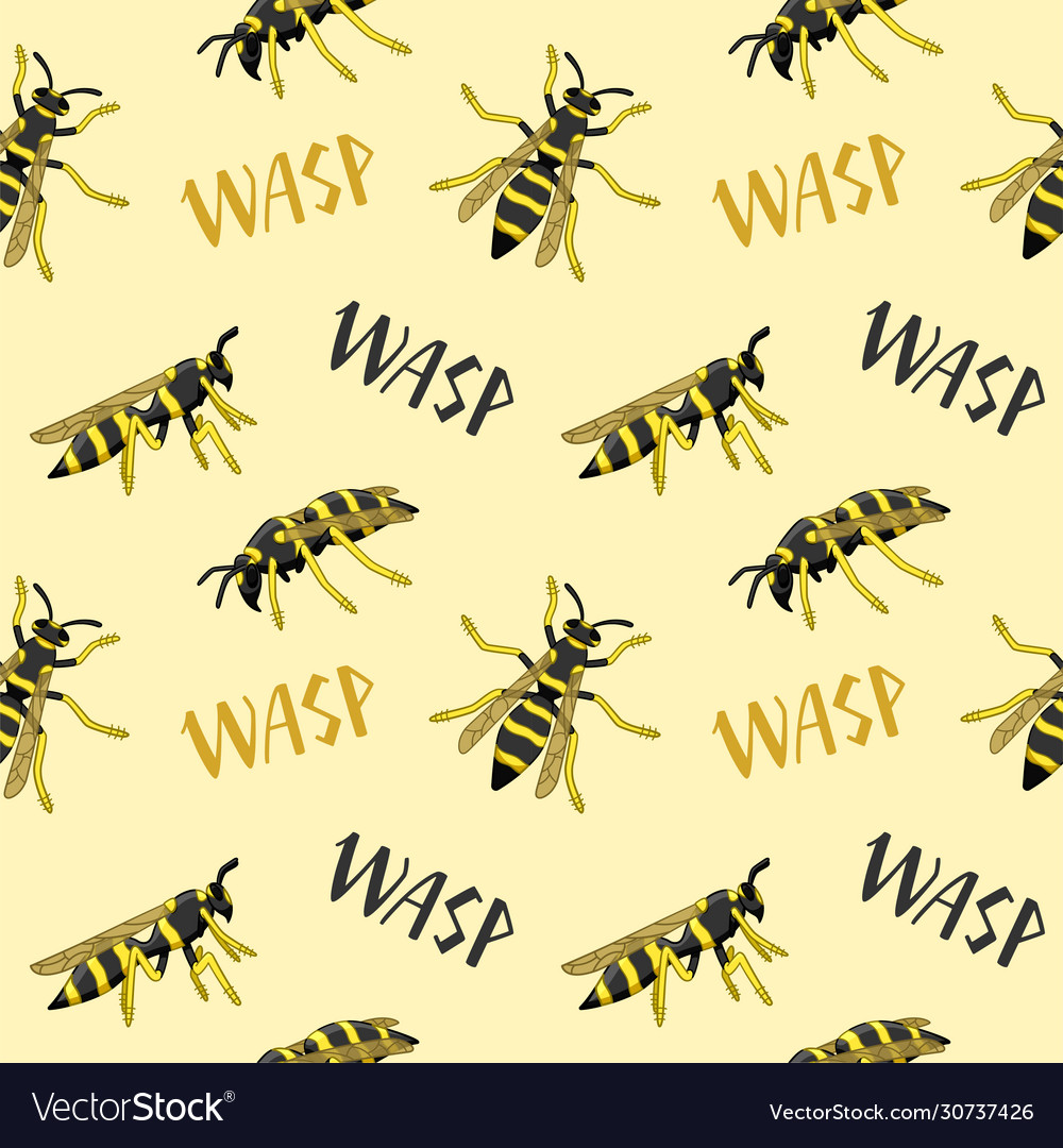 Wasps with lettering seamless pattern vector image Wasps with lettering seamless pattern