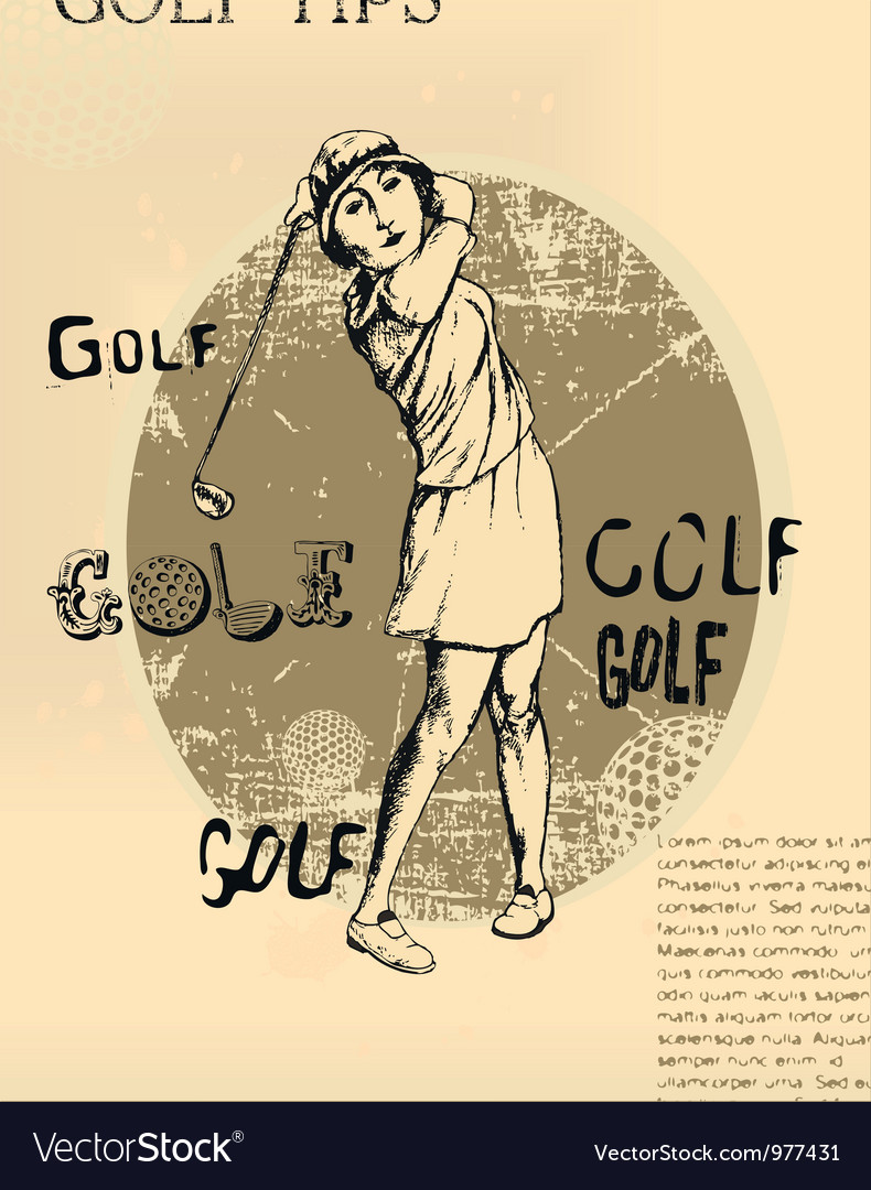 Abstract background golfing woman old newspaper Vector Image