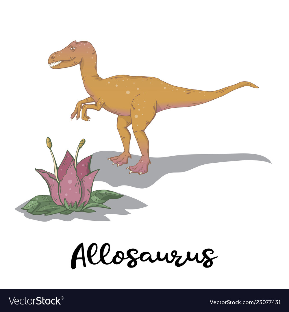 Allosaurus with plant isolated Royalty Free Vector Image