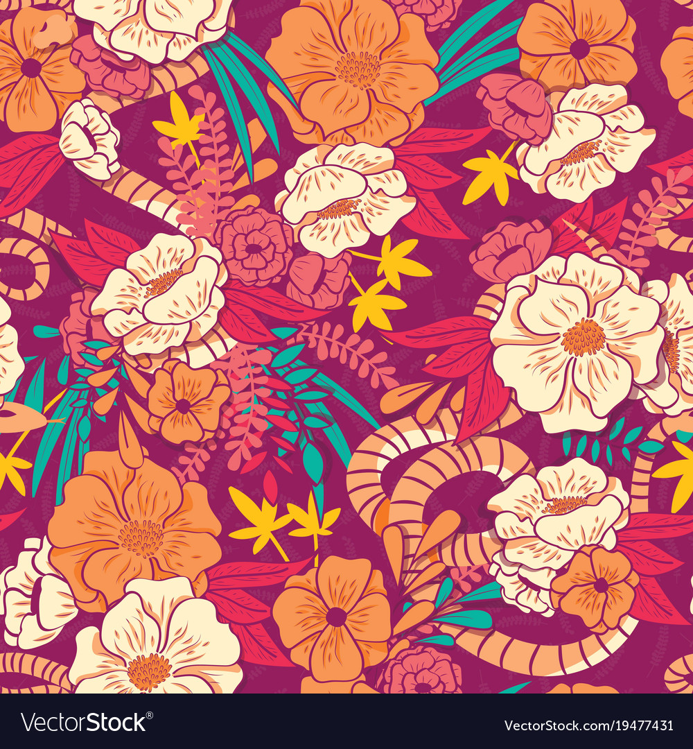 Floral jungle with snakes seamless pattern Vector Image