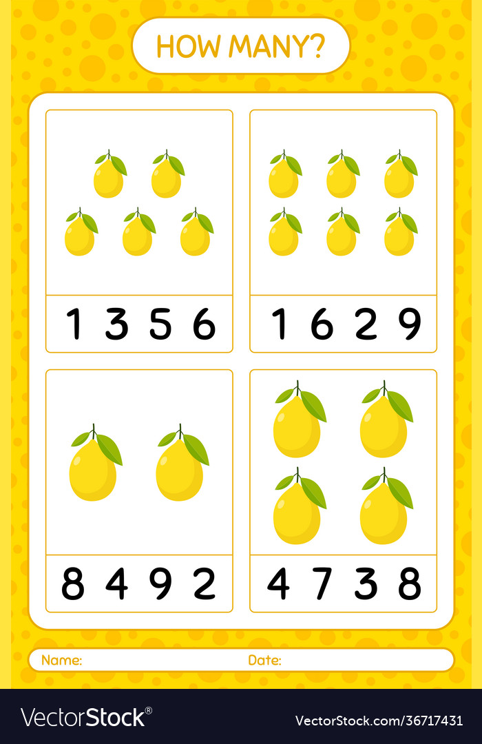 How many counting game with lemon worksheet vector image How many counting game with lemon worksheet