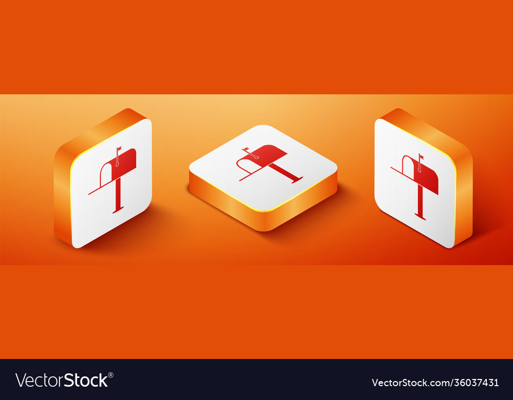 Isometric open mail box icon isolated on orange