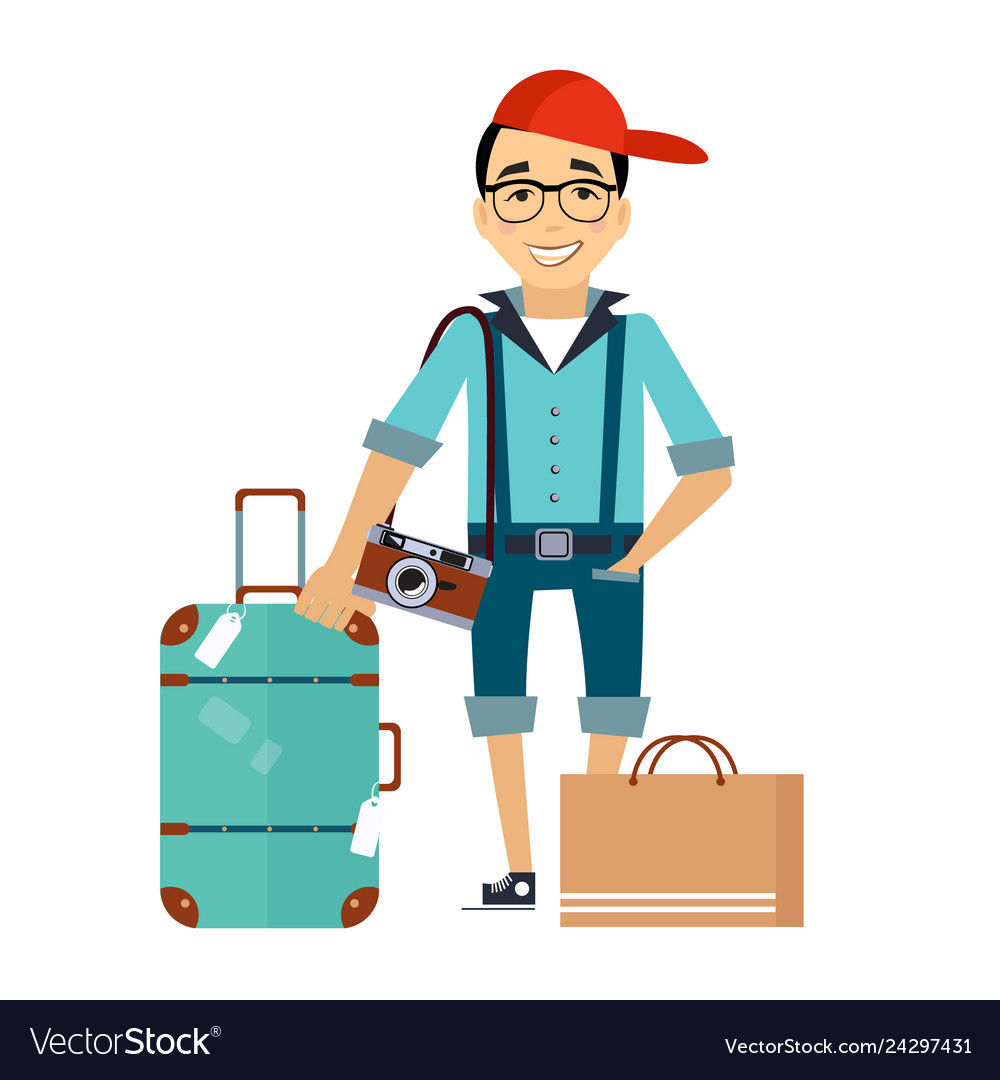 Man With Luggage Traveler Colourful Royalty Free Vector