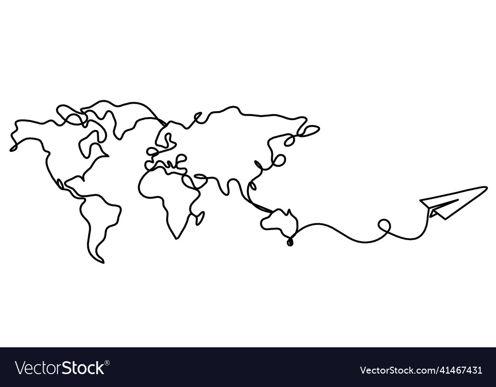 Map with paper plane as line drawing on white Vector Image