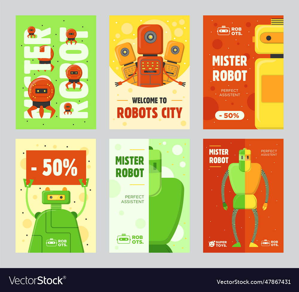 Robots retail flyers set Royalty Free Vector Image