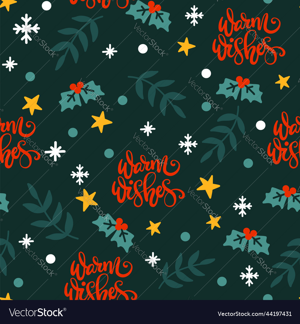 Seamless pattern christmas plants and lettering