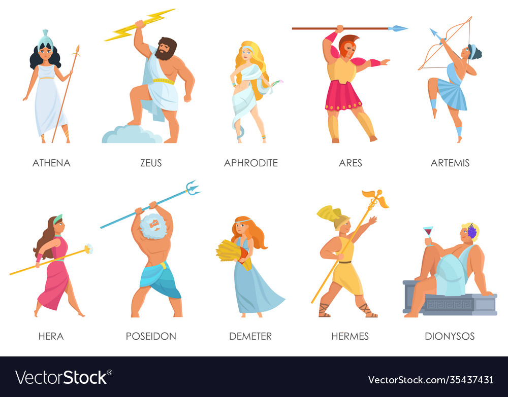 Set Olympian Pantheon Greek Gods And Royalty Free Vector