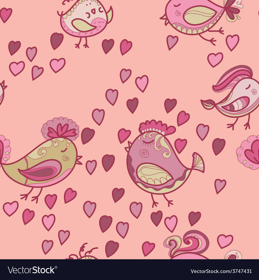 Valentine pattern with hearts birds