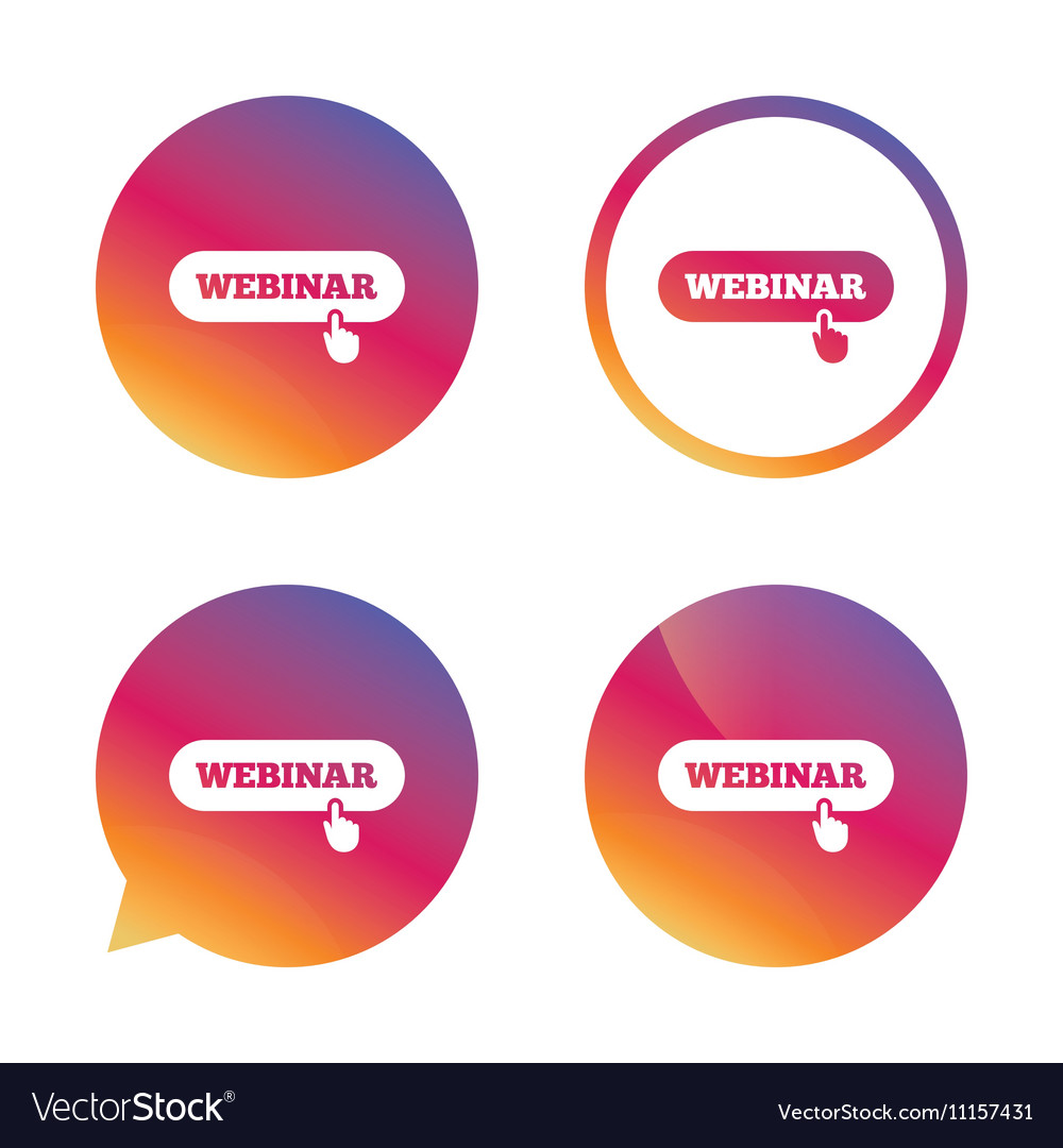 Webinar with hand pointer sign icon web study