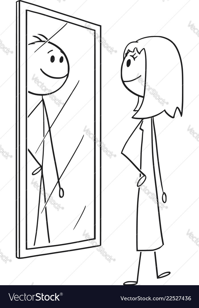 Cartoon of woman looking at herself in the mirror Vector Image