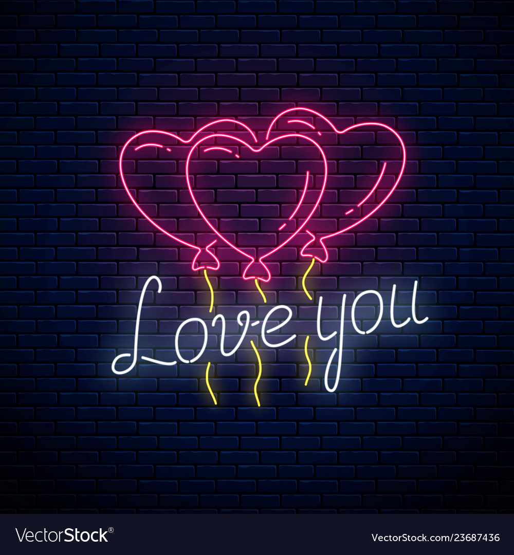 Glowing neon sign of valentines day with heart