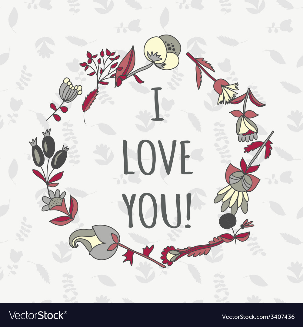 I love you postcard cute retro card with flowers