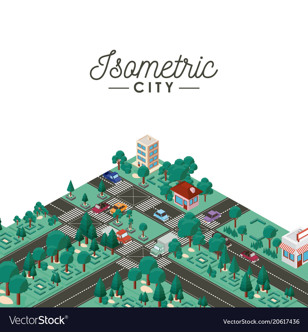 Isometric city scene icons