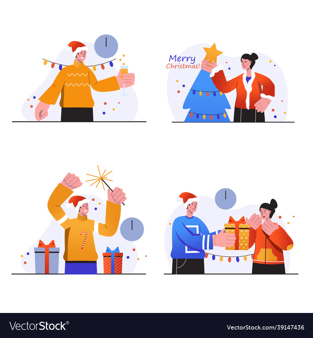 Merry christmas concept scenes set Royalty Free Vector Image