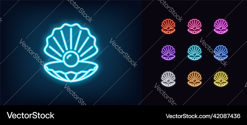 Outline neon shell icon glowing neon pearl Vector Image