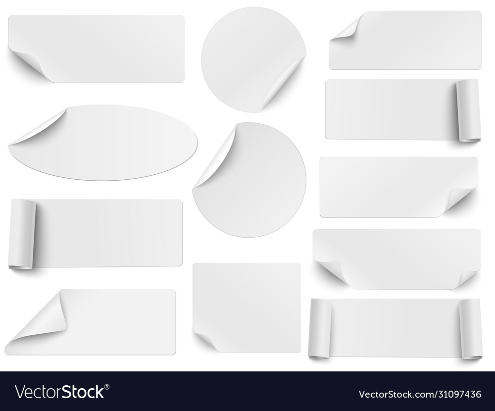 Set white paper stickers different shapes vector image Set white paper stickers different shapes