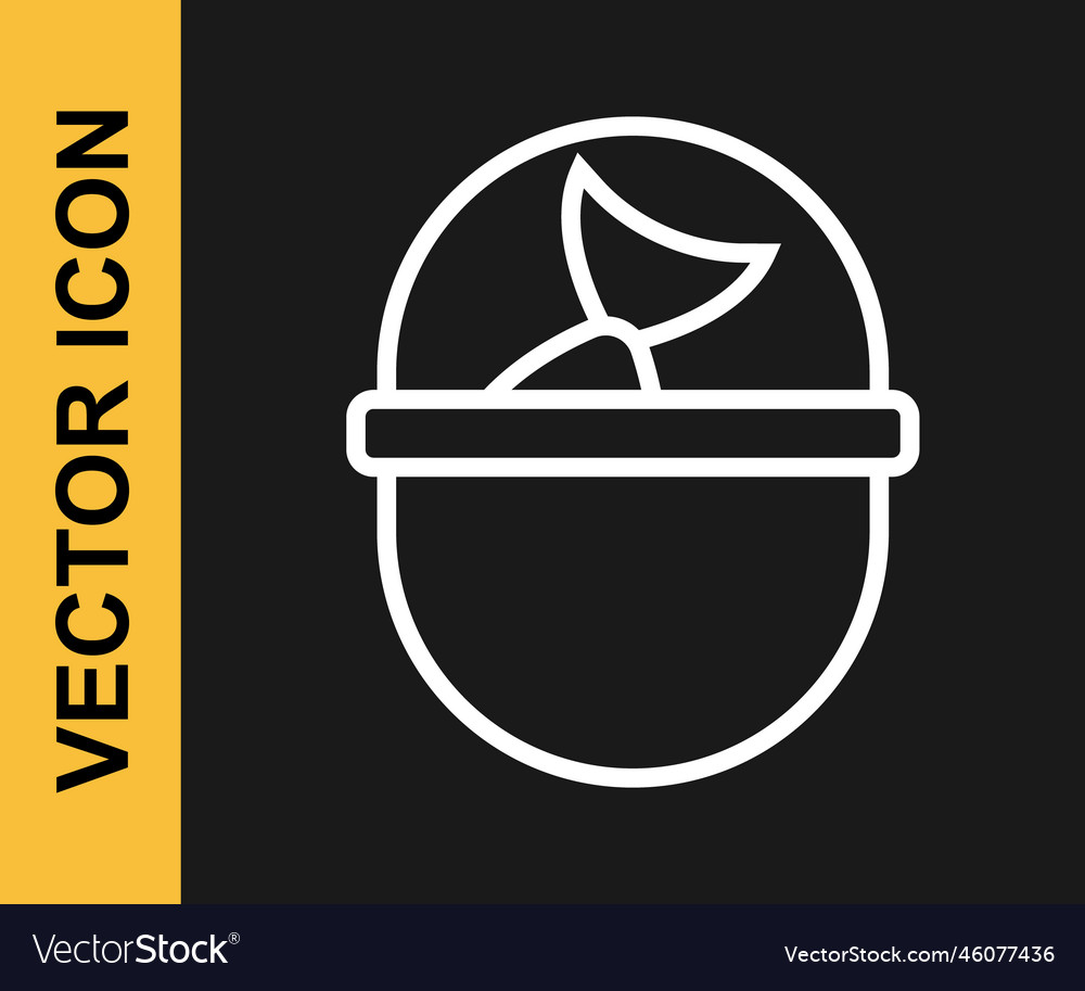 White line fishing bucket with fish icon isolated