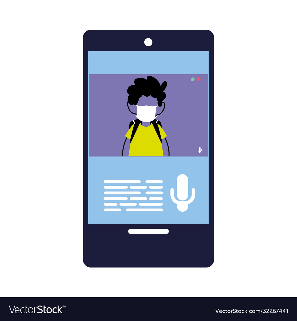 Children with masks sending text messages vector image Children with masks sending text messages