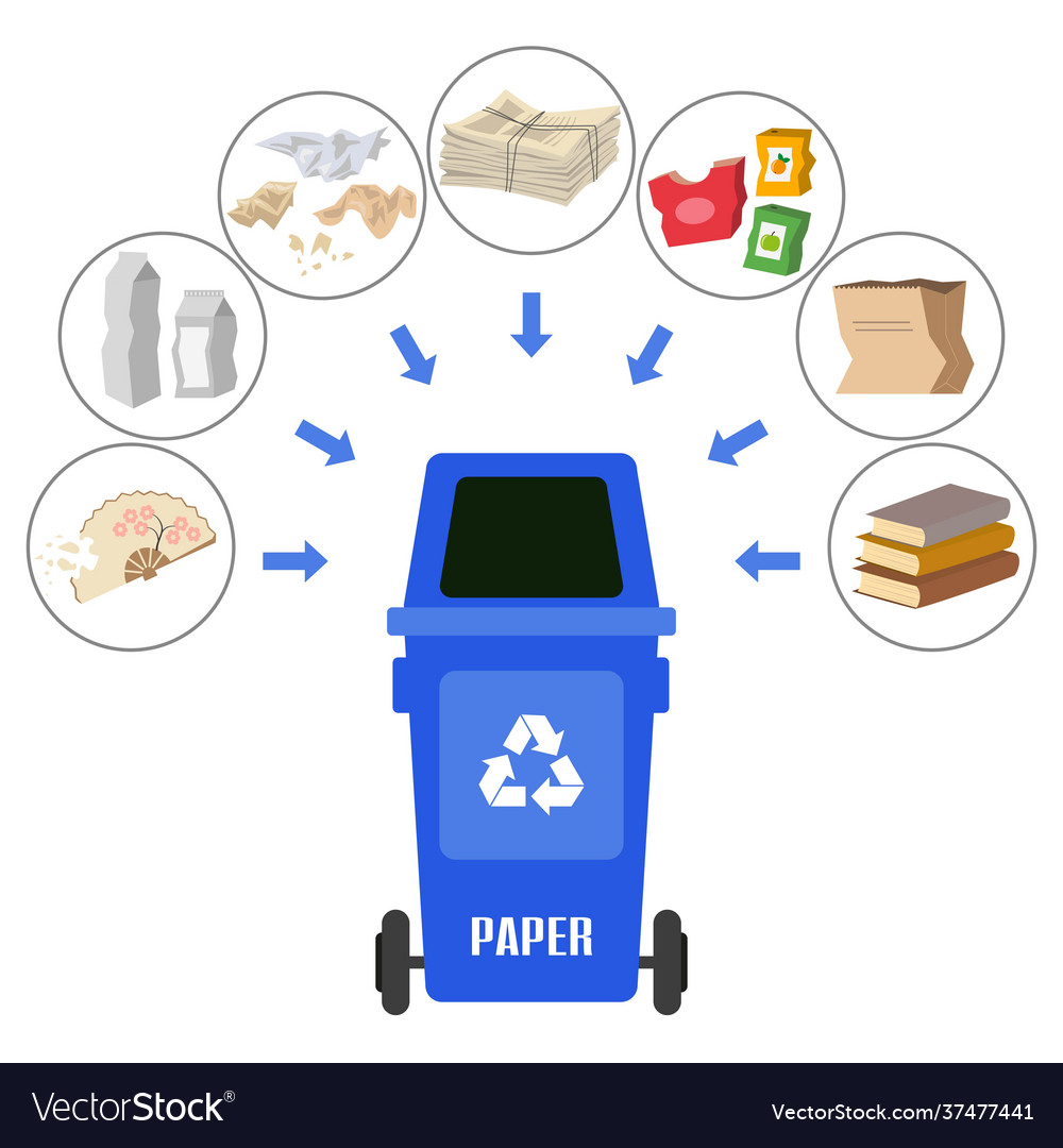 Container with paper trash on white background Vector Image Container with paper trash on white background