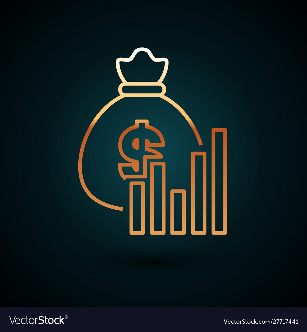 Gold line money bag and diagram graph icon