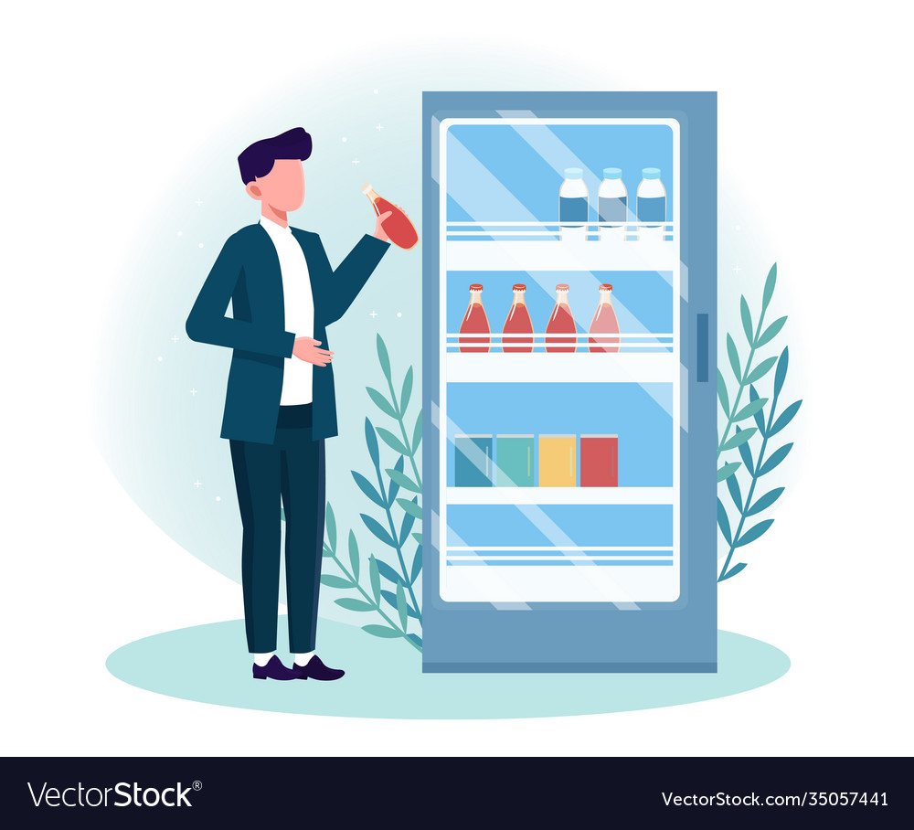 Man getting cold drink from fridge