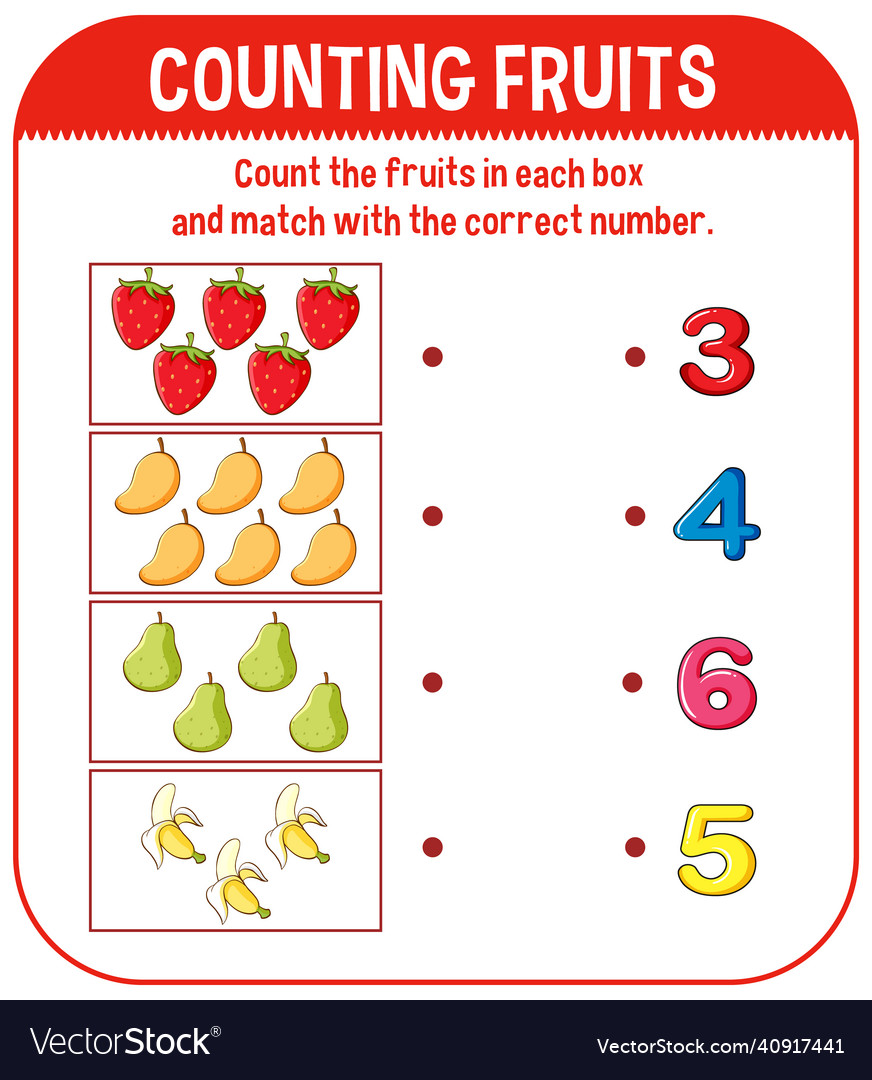 Math game template with counting fruits Royalty Free Vector