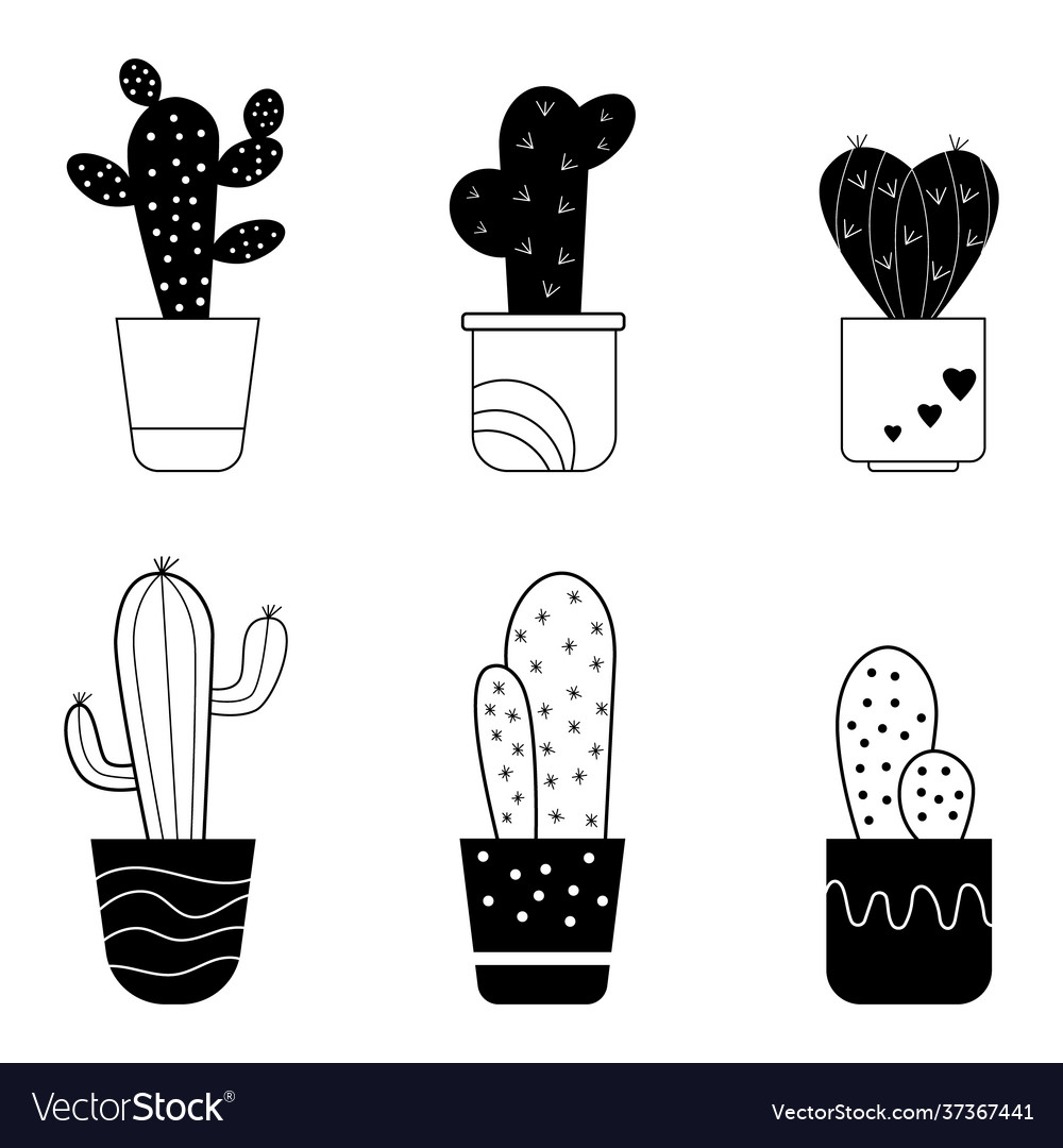 Set black cacti in simple style