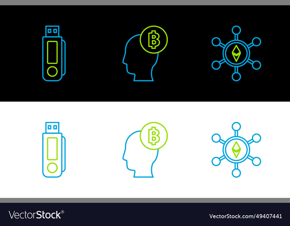 Set line blockchain technology ethereum eth usb