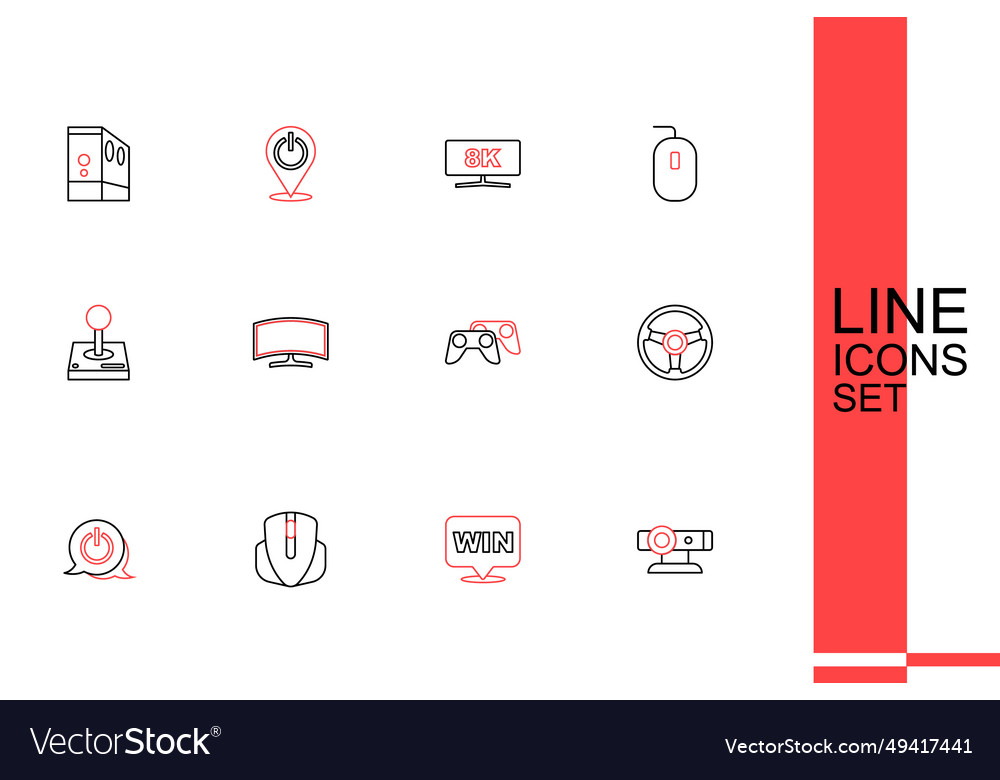 Set line web camera medal computer mouse power vector image Set line web camera medal computer mouse power