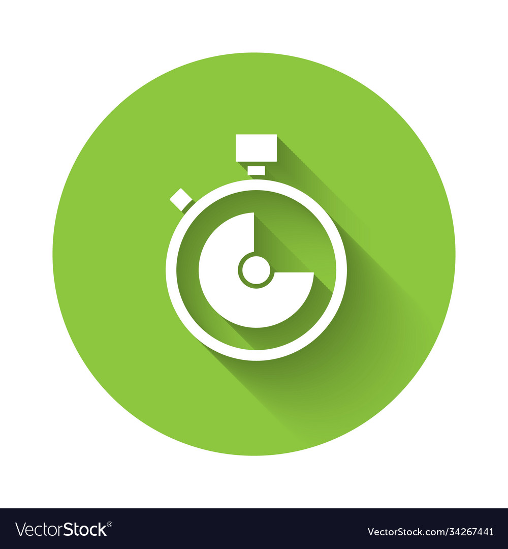 White stopwatch icon isolated with long shadow