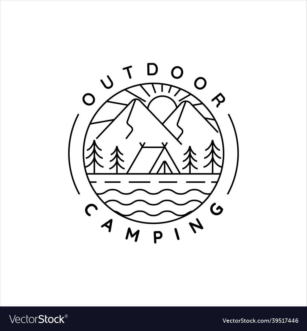 Camping logo line art simple minimalist template