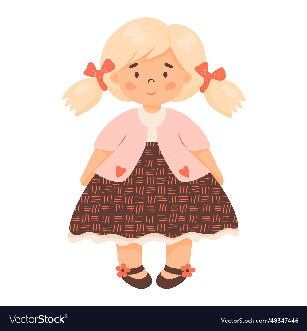 Children toy doll cute girl blonde with ponytails