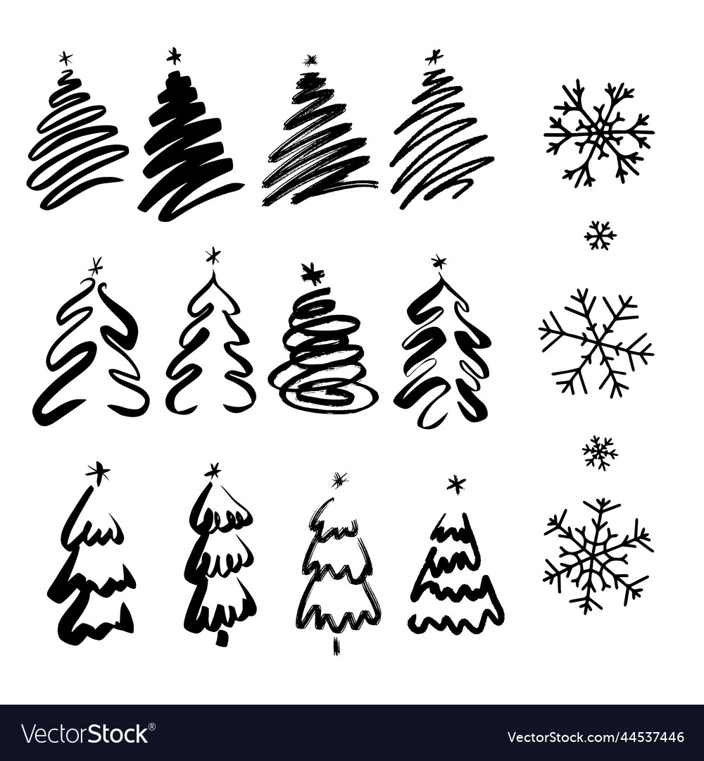 Christmas Snowflakes & Trees - Doodle Set